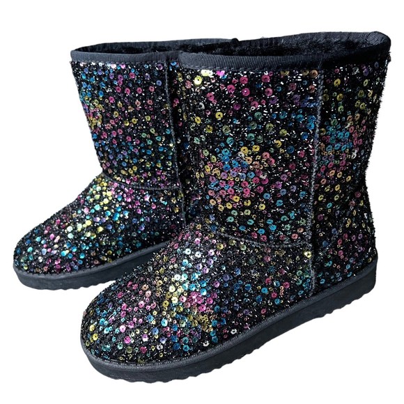 Forever Link Dazzle Me Sequin Booties Size 8 Black Multicolor Snow Boots - Picture 7 of 11